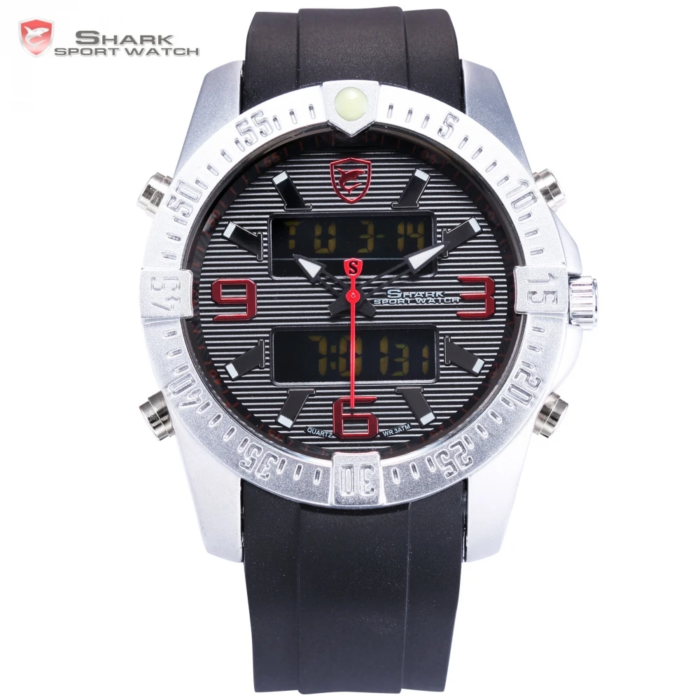 New SHARK Sport Watch Fashion Black Digital Date Alarm Stopwatch Rubber
